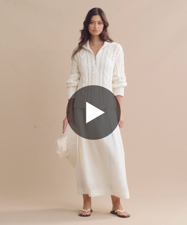 Model wearing Cotton Cable Half Zip.