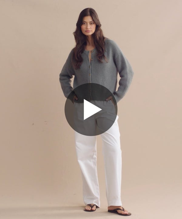 Model wearing Cotton Hayes Cardigan.
